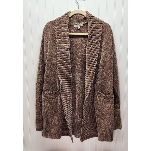 Lot of 3 Orvis Chenille Open Front Cardigan Sweater L/G Brown, Black, Blue - Picture 2 of 13